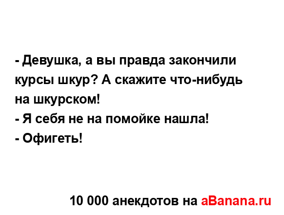 - Девушка, а вы правда закончили курсы шкур? А скажите...