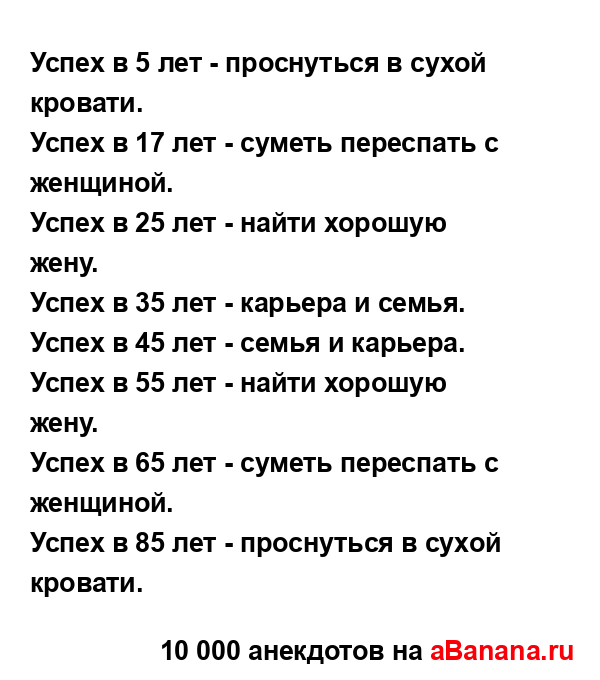 Успех в 5 лет - проснуться в сухой кровати.
...