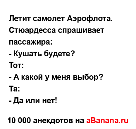 Летит самолет Аэрофлота. Стюардесса спрашивает...