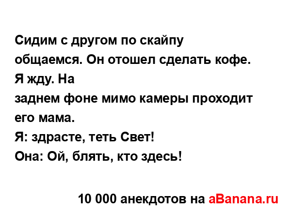 Сидим с другом по скайпу общаемся. Он отошел сделать...