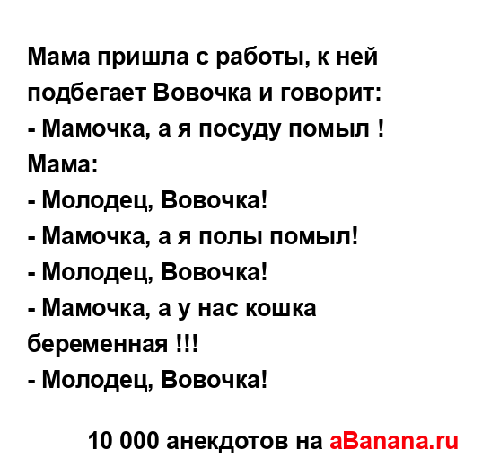 Мама пришла с работы, к ней подбегает Вовочка и...