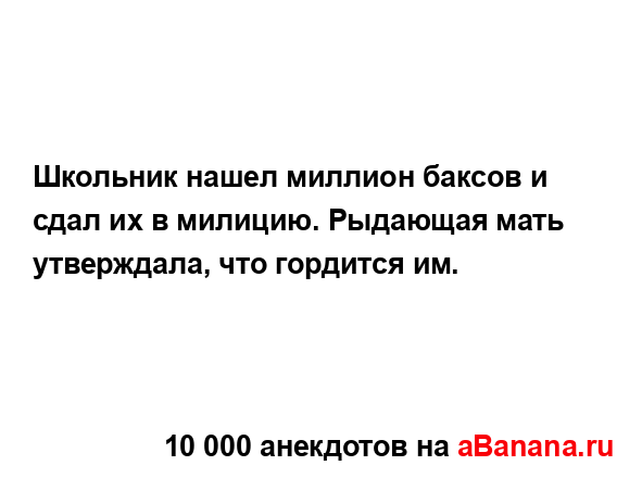 Школьник нашел миллион баксов и сдал их в милицию....