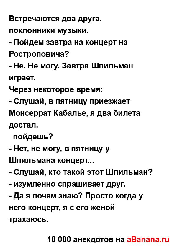 Встречаются два друга, поклонники музыки....