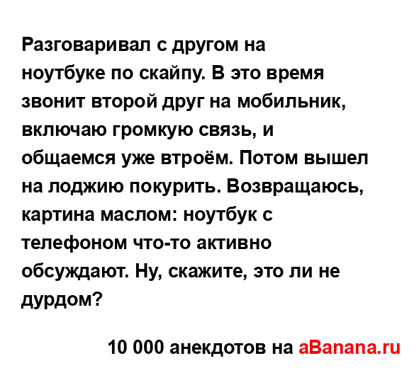 Разговаривал с другом на ноутбуке по скайпу. В это...