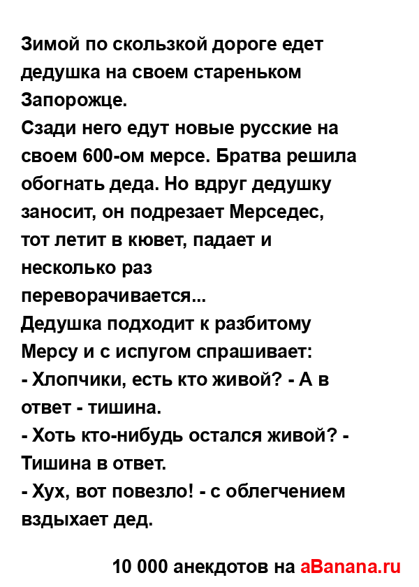 Зимой по скользкой дороге едет дедушка на своем...