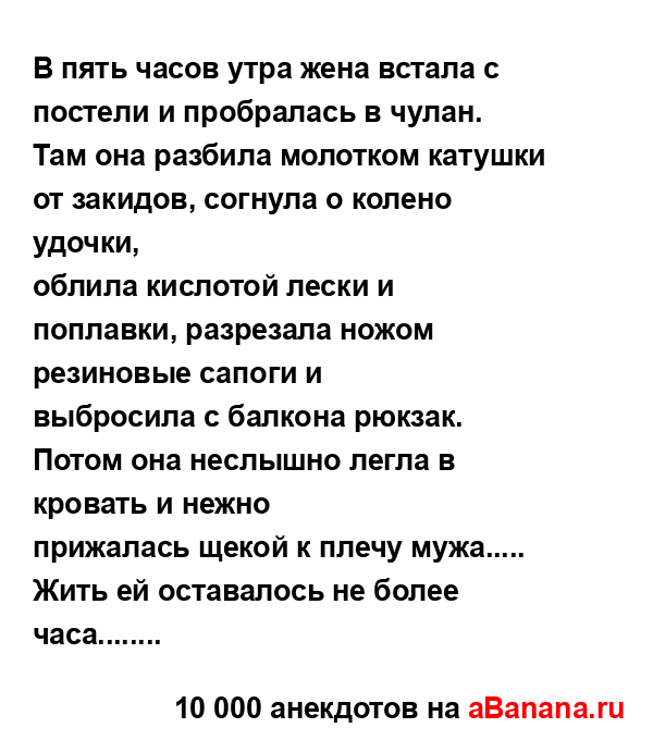 В пять часов утра жена встала с постели и пробралась в...