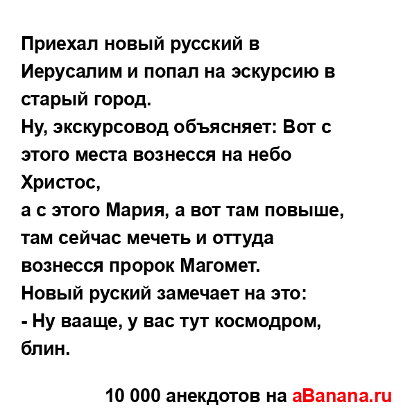 Приехал новый русский в Иерусалим и попал на эскурсию...