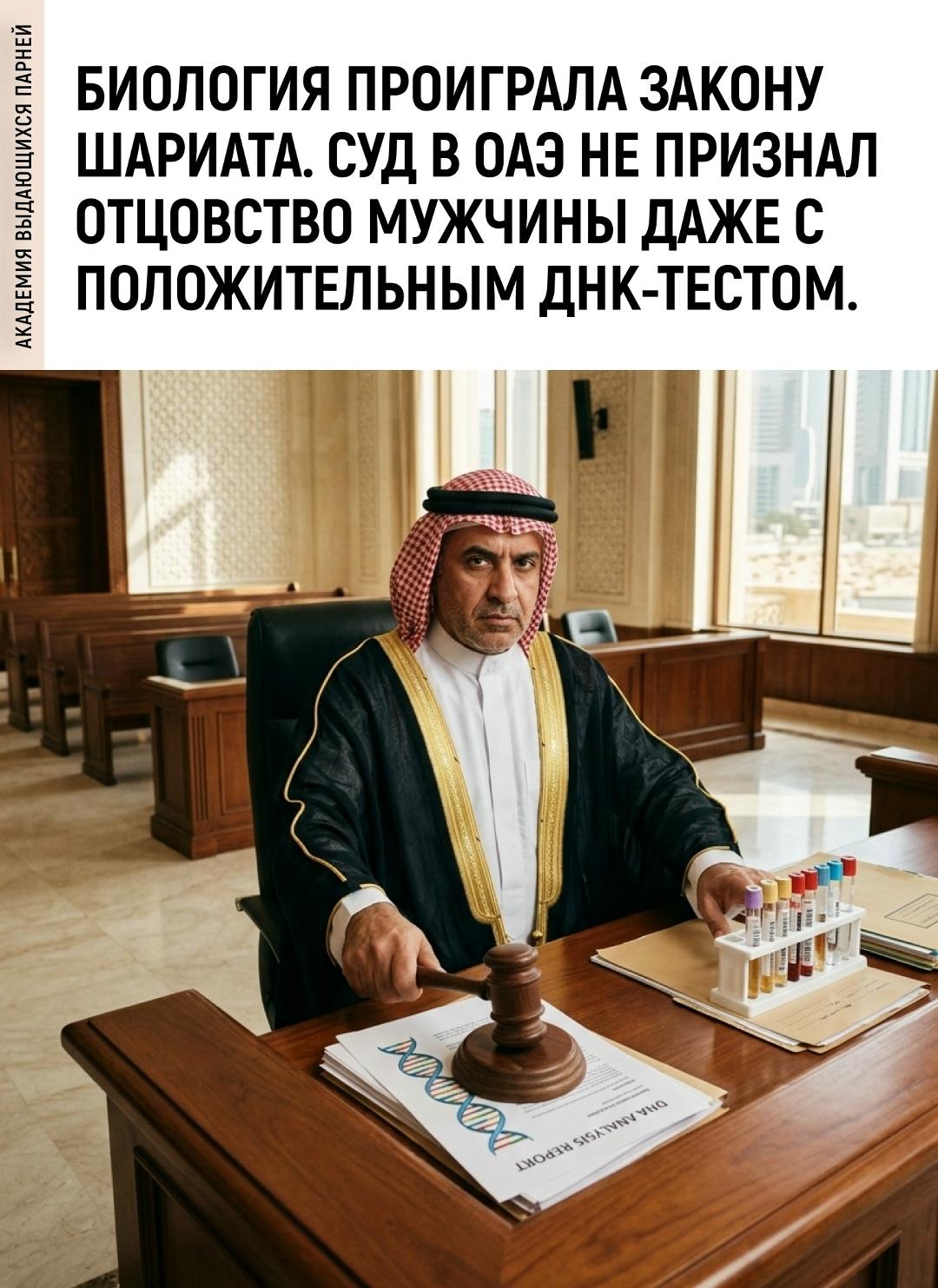 В ОАЭ официальный брак оказался весомее данных генетической экспертизы. Верховный суд страны отказался признать мужчину отцом ребенка вопреки стопроцентному совпадению по ДНК.