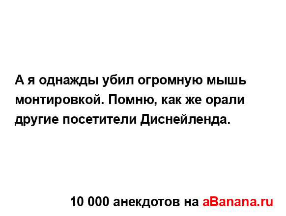 А я однажды убил огромную мышь монтировкой. Помню, как...