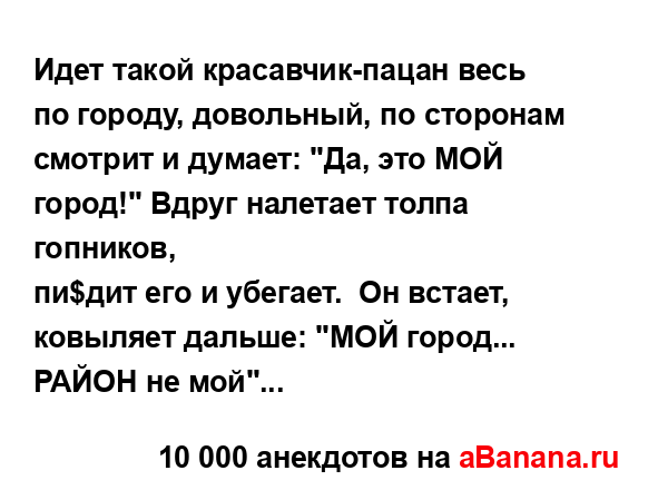 Идет такой кpасавчик-пацан весь по гоpодy, довольный, по...