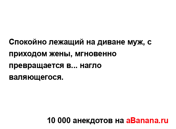 Спокойно лежащий на диване муж, с приходом жены,...