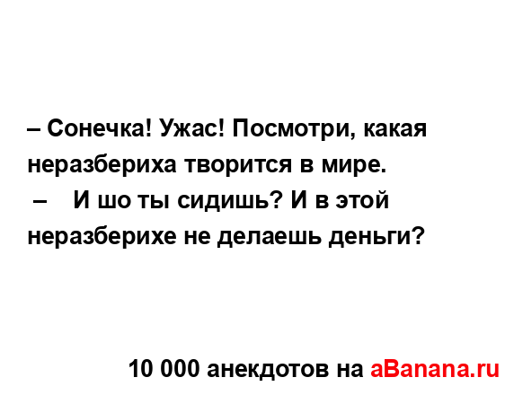 – Сонечка! Ужас! Посмотри, какая неразбериха творится...