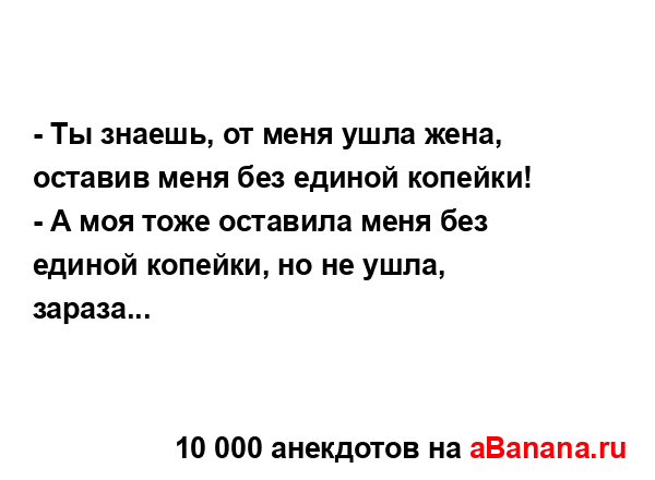 - Ты знаешь, от меня ушла жена, оставив меня без единой...