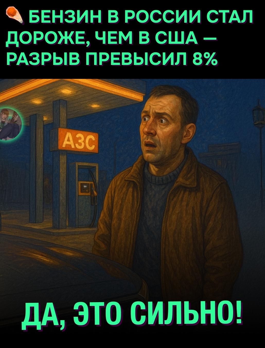 &#9889; Бензин в России стал дороже, чем в США, разрыв цен превысил 8 процентов