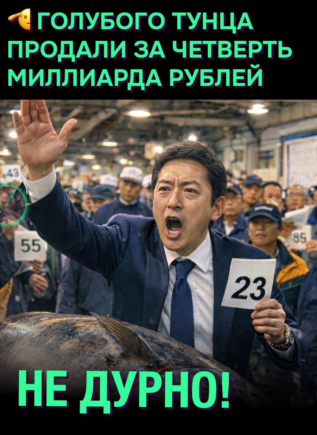 🔥 На рыбном аукционе в Токио голубого тунца весом 243 кг продали за 255 млн рублей.