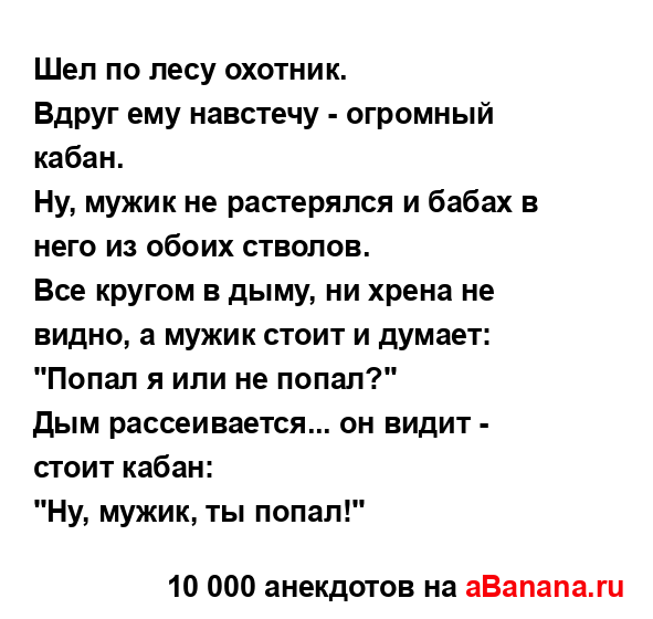 Шел по лесу охотник.
...