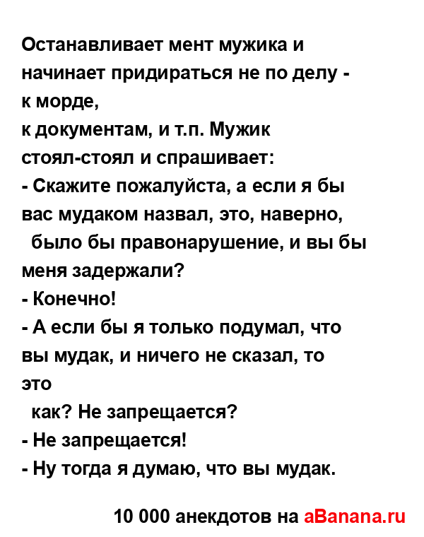 Останавливает мент мужика и начинает придираться не...