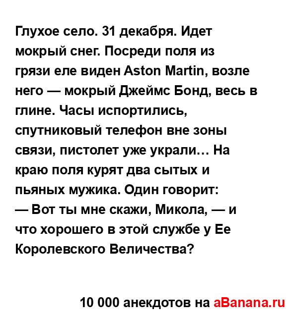 Глухое село. 31 декабря. Идет мокрый снег. Посреди поля...