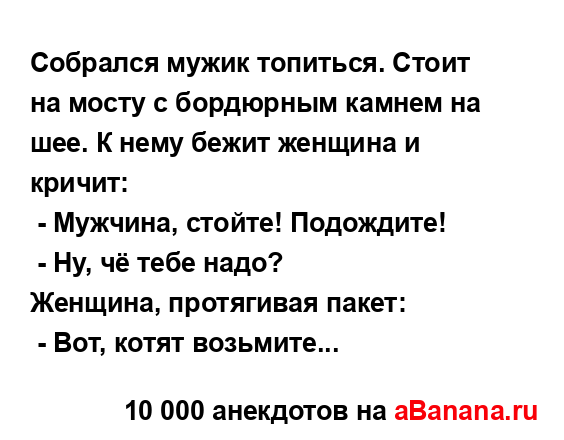 Собрался мужик топиться. Стоит на мосту с бордюрным...