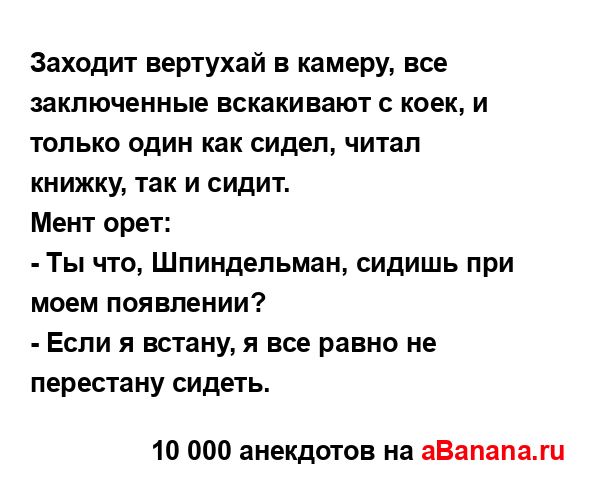 Заходит вертухай в камеру, все заключенные вскакивают...