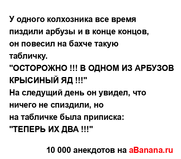 У одного колхозника все время пиздили арбузы и в конце...