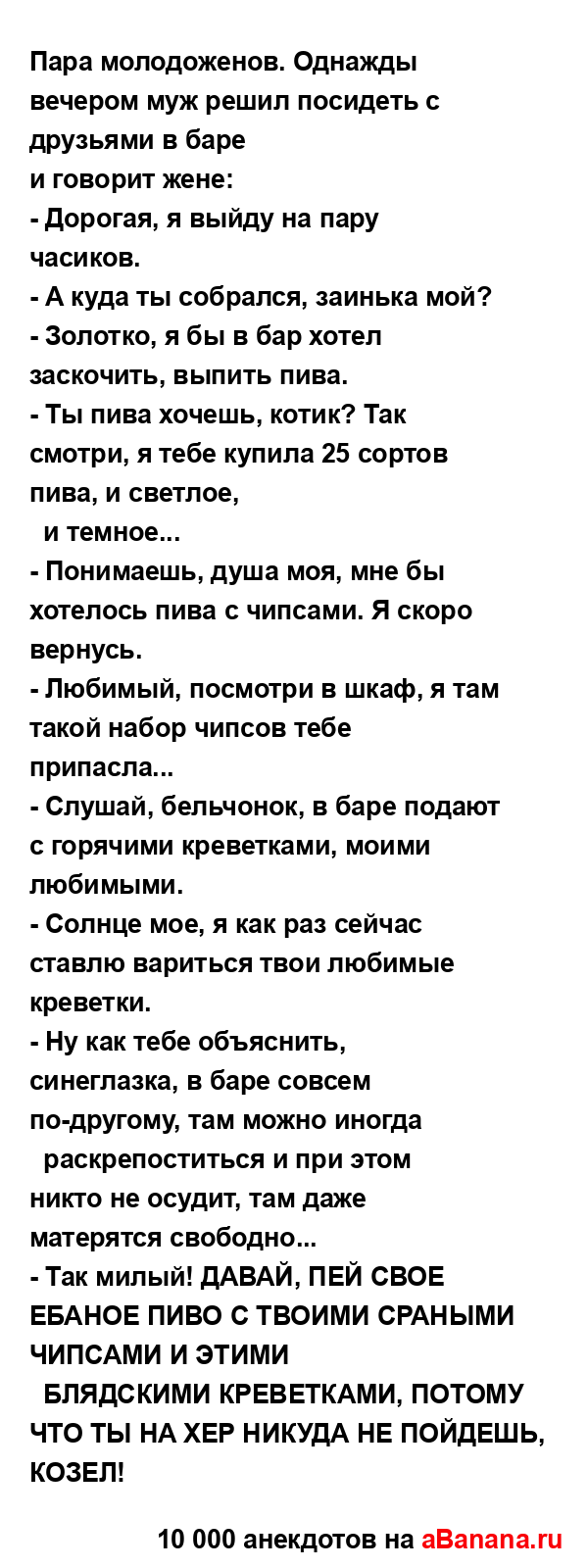 Пара молодоженов. Однажды вечером муж решил посидеть с...