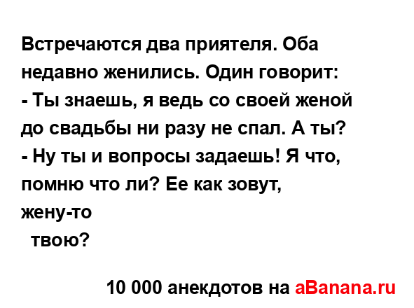 Встречаются два приятеля. Оба недавно женились. Один...