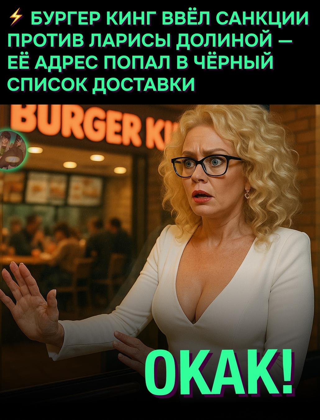&#128517; Бургер Кинг отключил доставку Ларисе Долиной