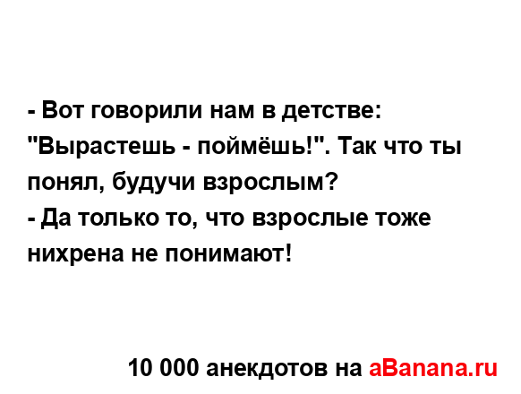 - Вот говорили нам в детстве: "Вырастешь - поймёшь!". Так...