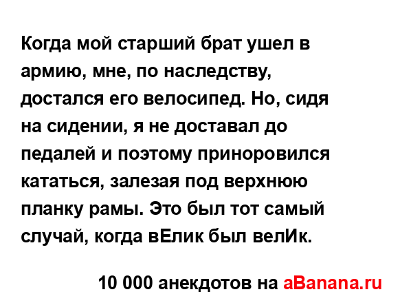 Когда мой старший брат ушел в армию, мне, по наследству,...