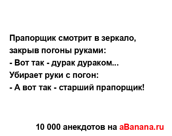 Прапорщик смотрит в зеркало, закрыв погоны руками:
...