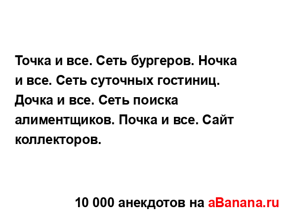 Точка и все. Сеть бургеров. Ночка и все. Сеть суточных...