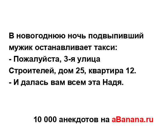 В новогоднюю ночь подвыпивший мужик останавливает...