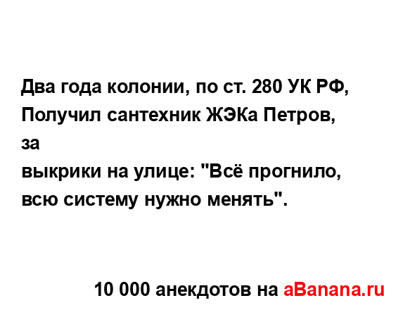 Два года колонии, по ст. 280 УК РФ, Получил сантехник ЖЭКа...