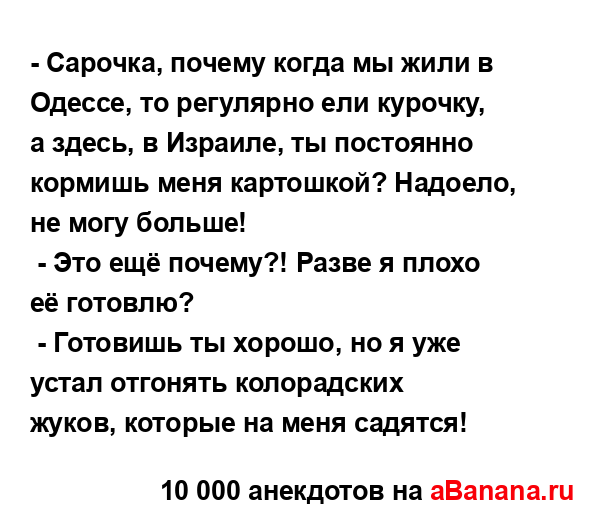 - Сарочка, почему когда мы жили в Одессе, то регулярно...