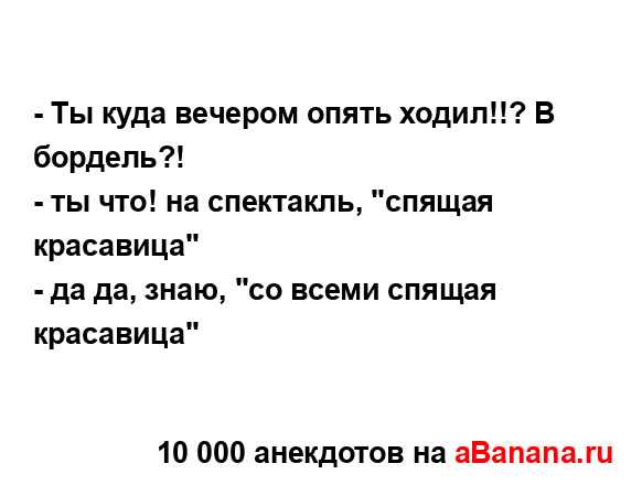 - Ты куда вечером опять ходил!!? В бордель?!
...