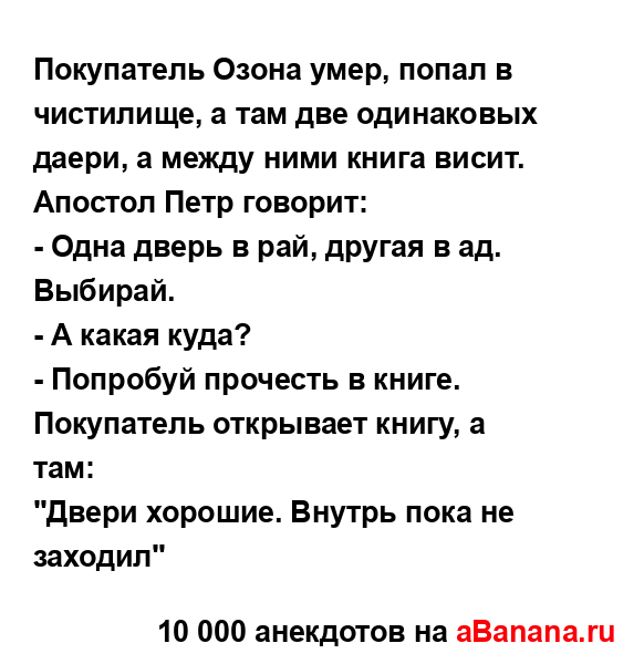 Покупатель Озона умер, попал в чистилище, а там две...