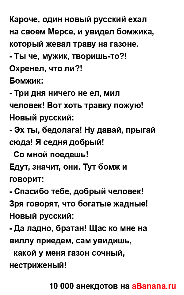 Кароче, один новый русский ехал на своем Мерсе, и...