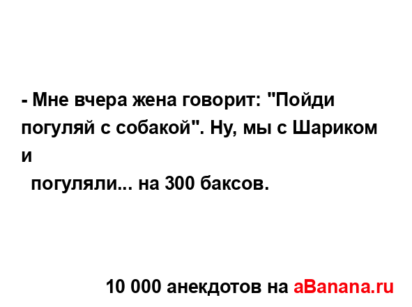 - Мне вчеpа жена говоpит: "Пойди погyляй с собакой". Hy, мы с...