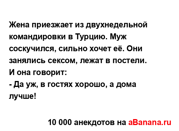 Жена приезжает из двухнедельной командировки в...