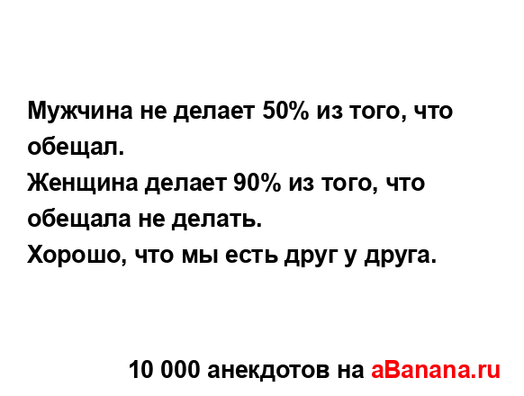 Мужчина не делает 50% из того, что обещал.
...