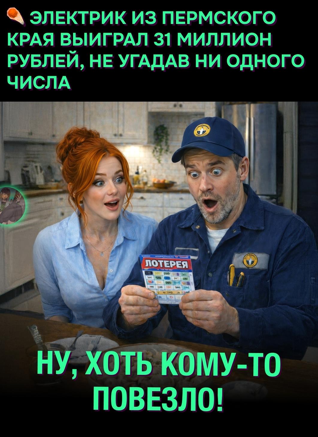 🔥 Житель Пермского края стал миллионером, выбрав максимально неожиданный путь. В условиях лотереи джекпот можно было сорвать либо угадав 12 чисел из 24, либо не угадав ни одного. Мужчина отметил числа наобум и попал ровно во второй вариант.