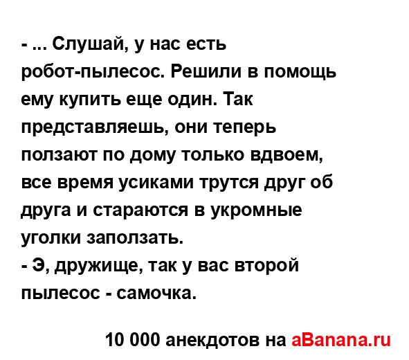 - ... Слушай, у нас есть робот-пылесос. Решили в помощь...