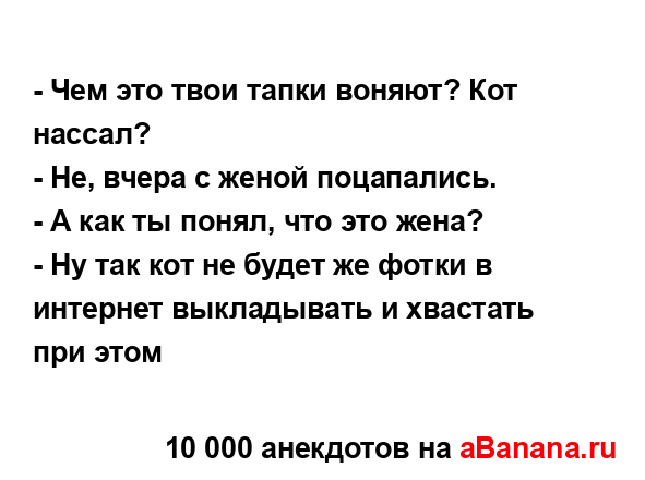 - Чем это твои тапки воняют? Кот нассал?...
