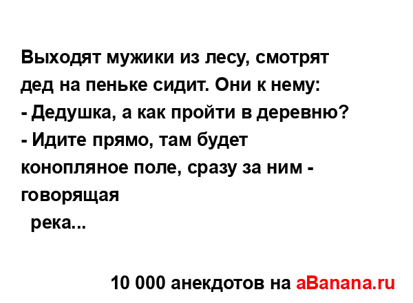 Выходят мужики из лесу, смотрят дед на пеньке сидит....