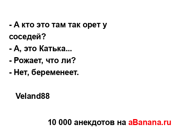 - А кто это там так орет у соседей?
...